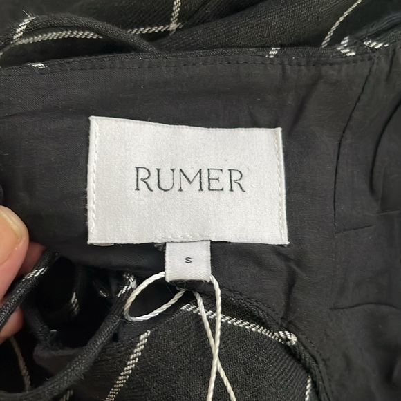 RUMER Quinn Black Criscross Back Front Slit Linen Maxi Dress Checkered Small New - Picture 8 of 10